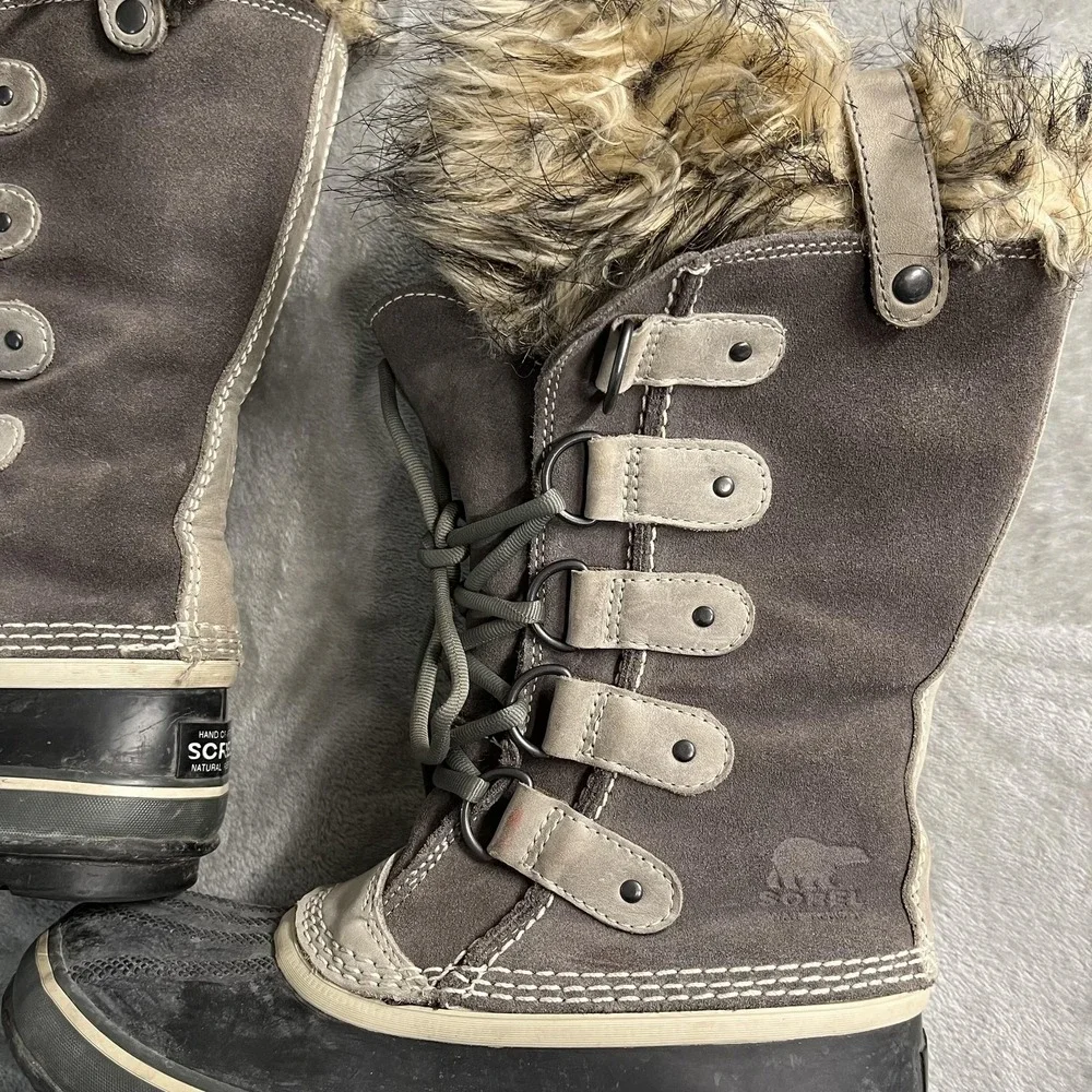 Sorel Joan Of Arctic Boots Womens Size 7 Brown Waterproof Faux Fur Snow Winter